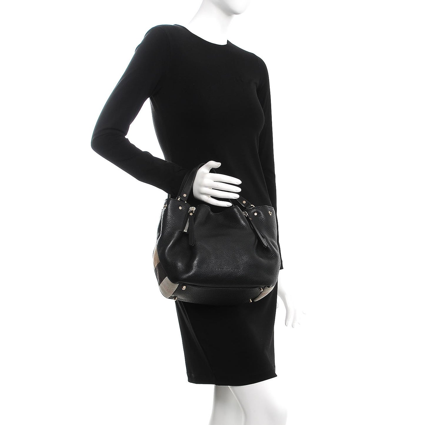 Grainy Calfskin House Check Small Maidstone Black