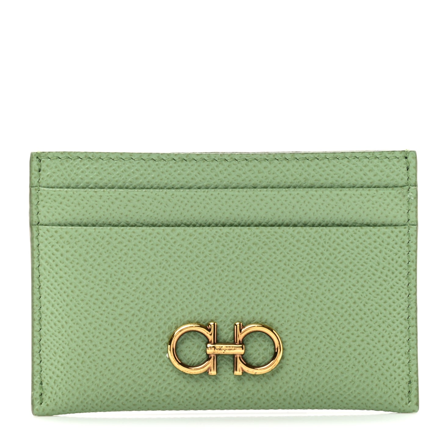Grained Calfskin Card Holder Green