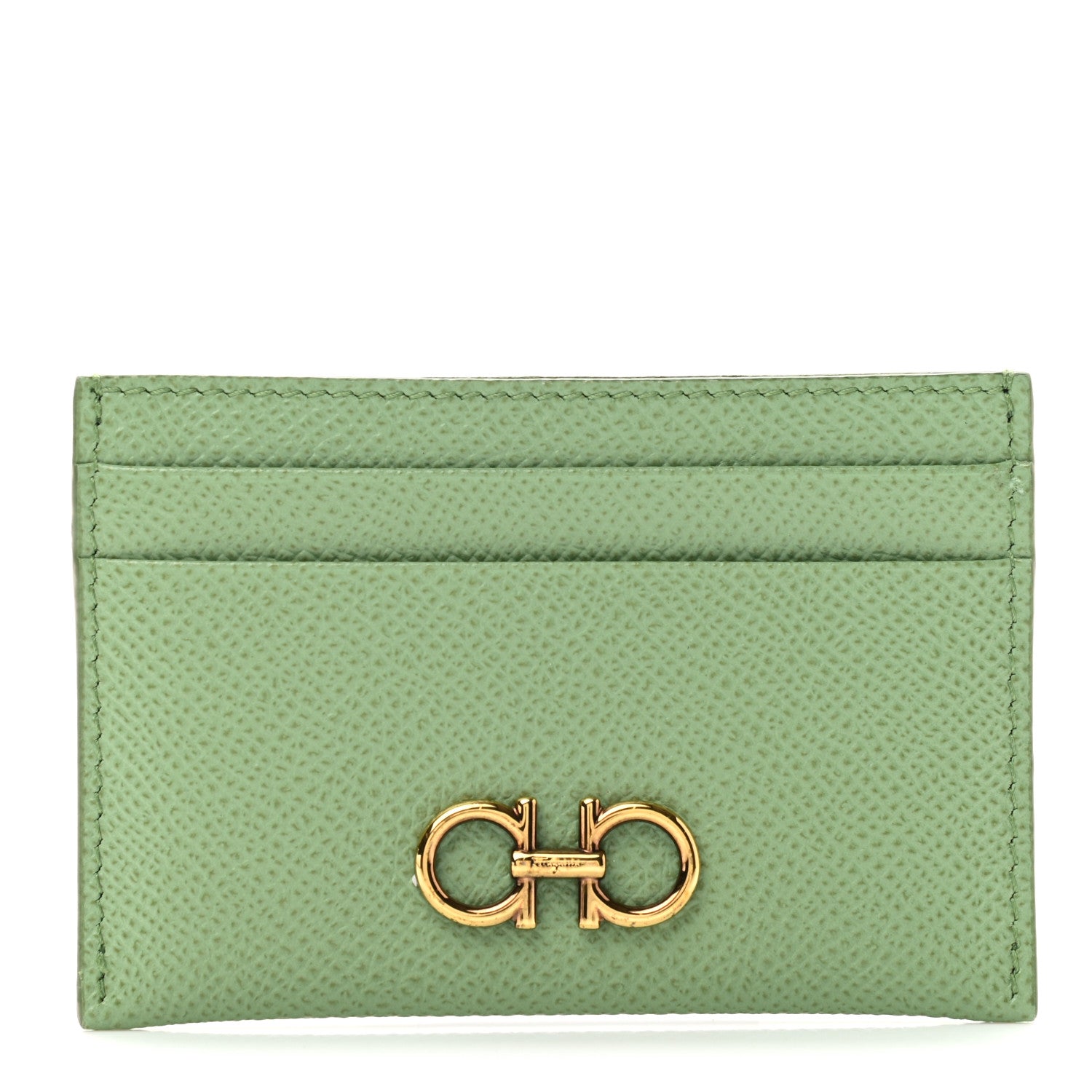 Salvatore Ferragamo Grained Calfskin Card Holder Green 1 of 7