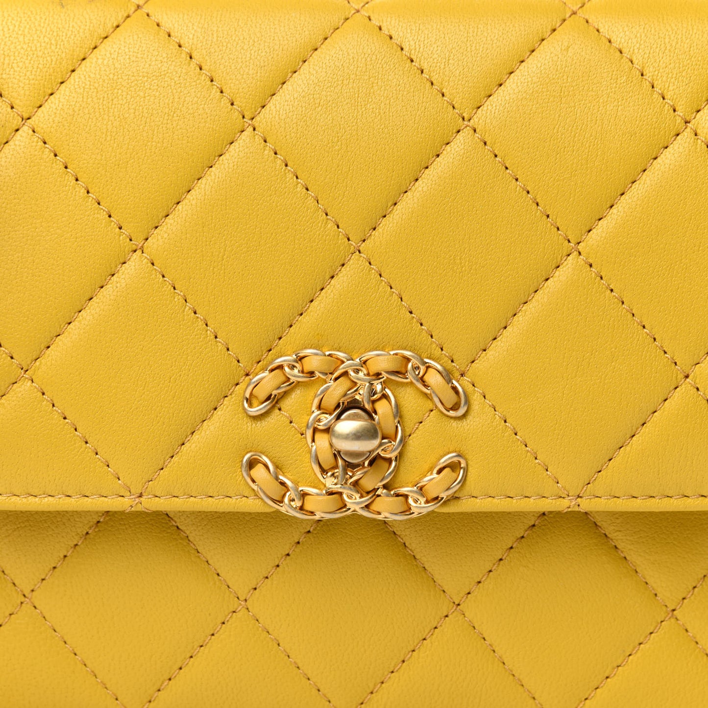 Lambskin Quilted Small Chain Infinity Top Handle Flap Yellow
