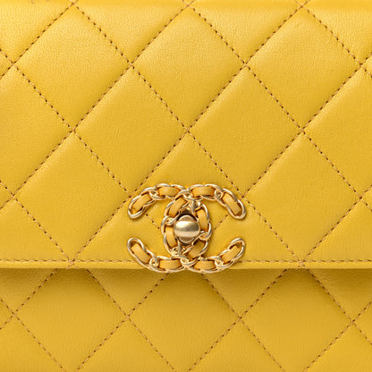 Chanel Lambskin Quilted Small Chain Infinity Top Handle Flap Yellow 8 of 15