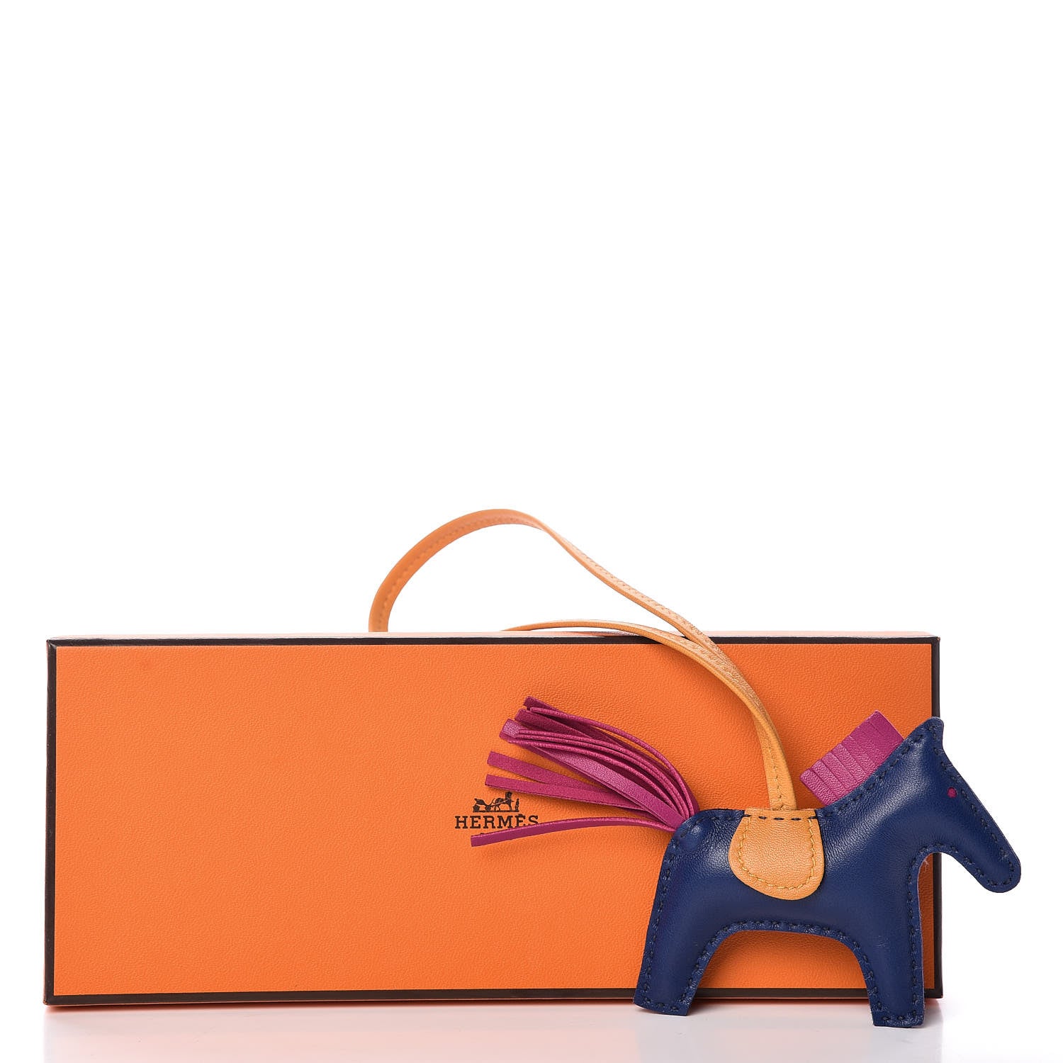 Hermes Milo Lambskin Grigri Rodeo Horse Bag Charm PM Bleu Saphir Rose Pourpre Bouton D'Or 4 of 4