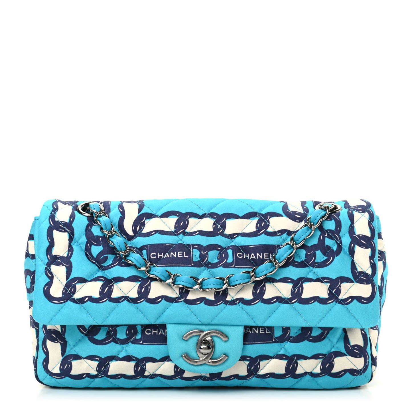 Silk Chain Printed Medium Single Flap Blue