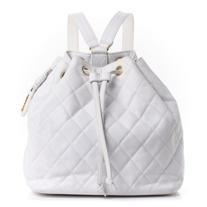 Chanel Caviar Quilted Drawstring Backpack White 1 of 9