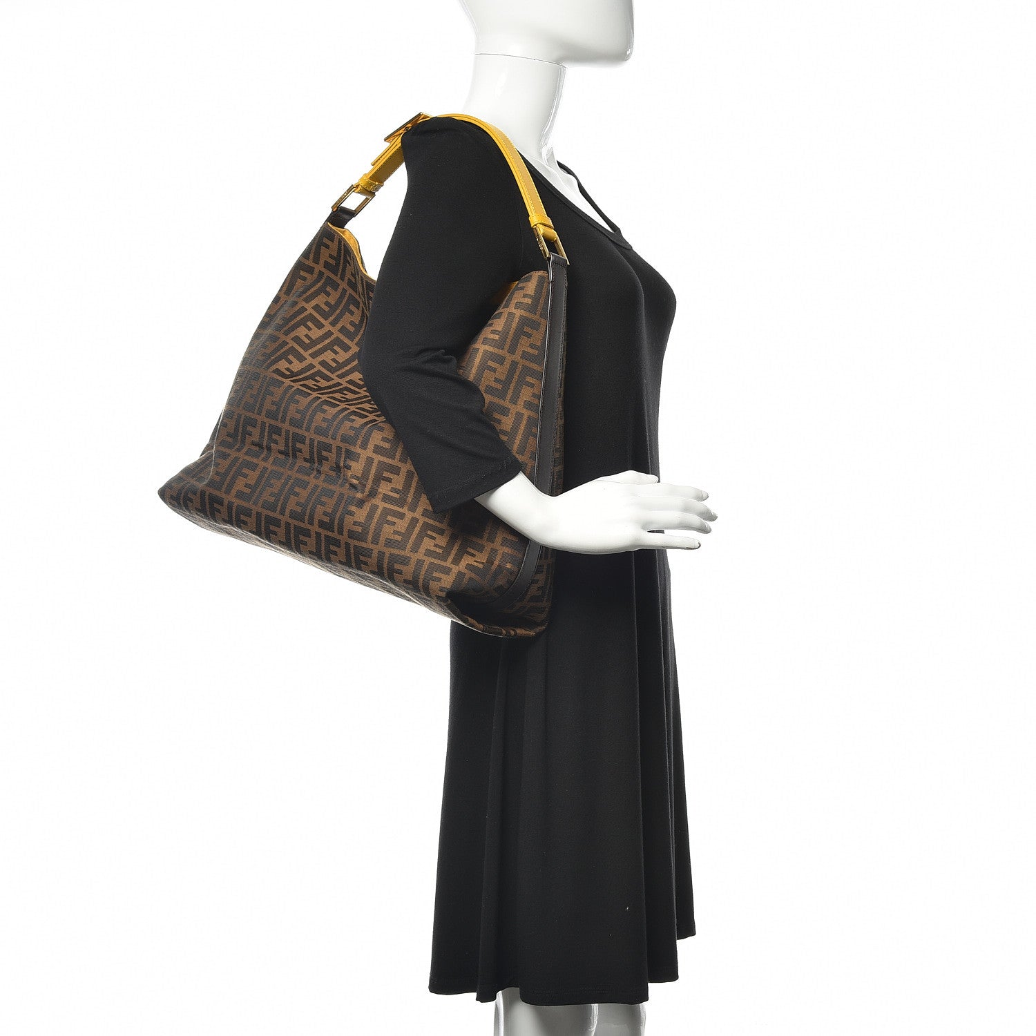 Fendi Zucca Vitello Large Hobo Tobacco Ocra Moro Black 2 of 9