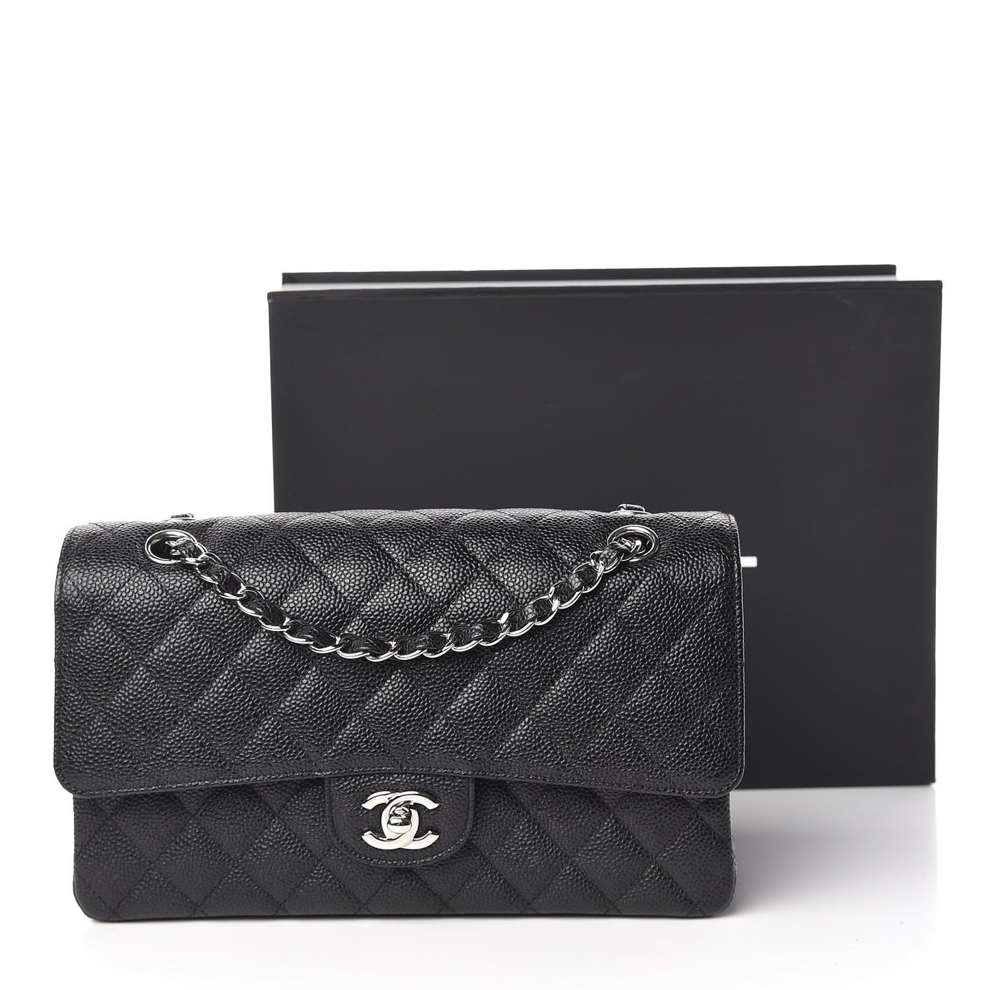 Caviar Quilted Medium Double Flap Black
