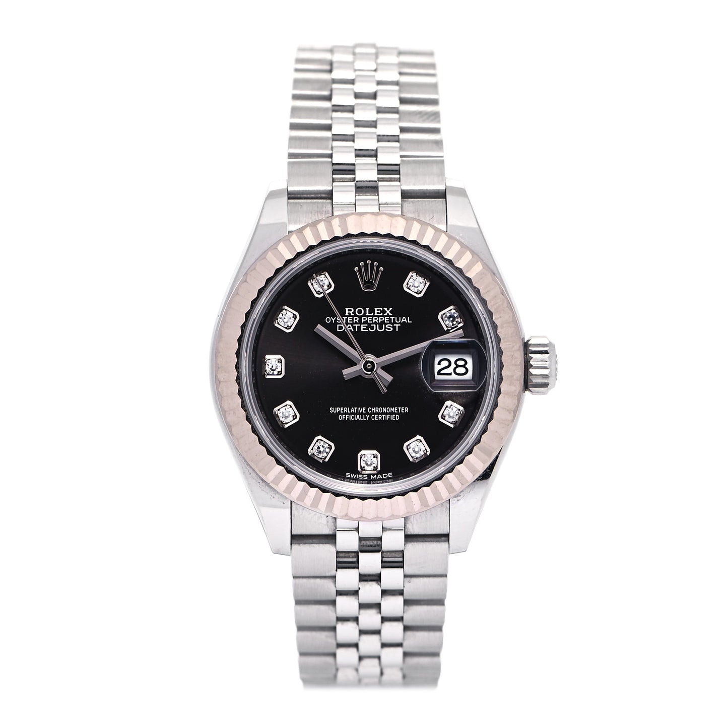 Stainless Steel 18K White Gold Diamond 28mm Oyster Perpetual Datejust Watch Black 279174