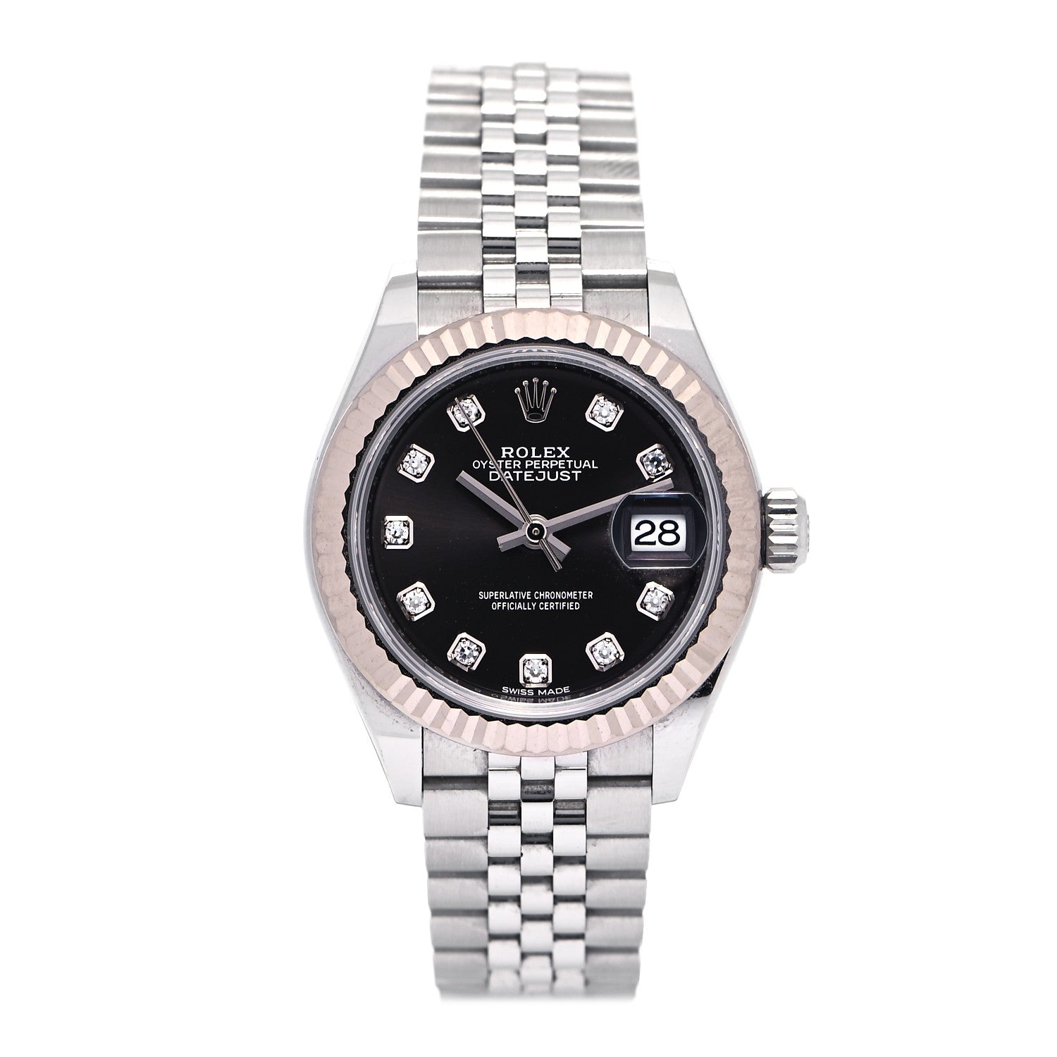 Rolex Stainless Steel 18K White Gold Diamond 28mm Oyster Perpetual Datejust Watch Black 279174 1 of 5