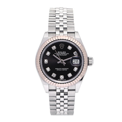 Rolex Stainless Steel 18K White Gold Diamond 28mm Oyster Perpetual Datejust Watch Black 279174 1 of 5