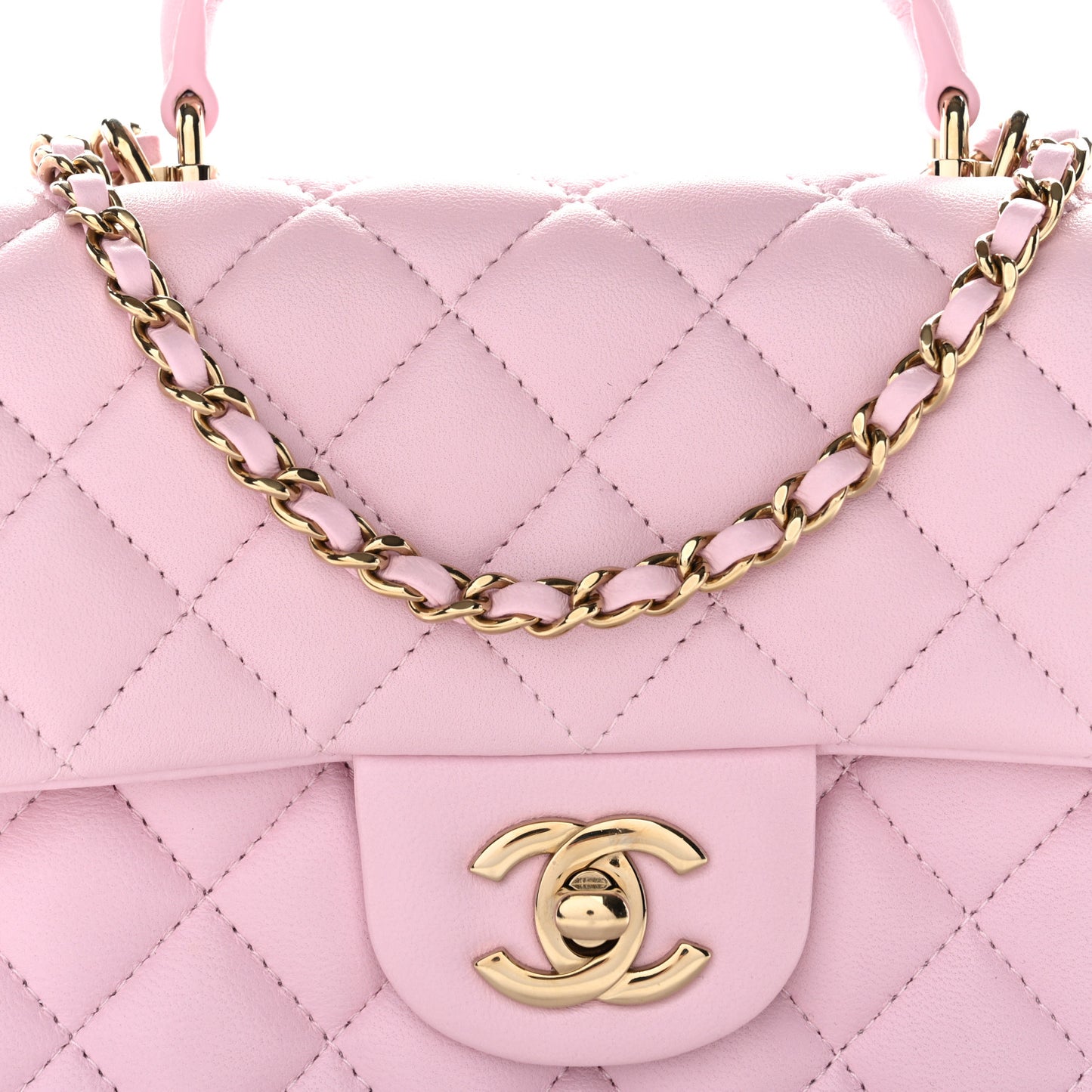 Lambskin Quilted Mini Top Handle Rectangular Flap Light Pink