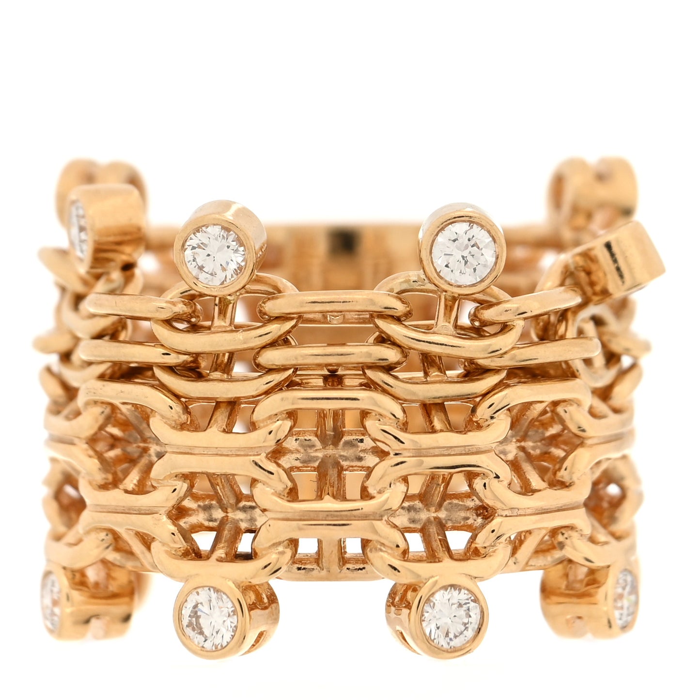 18K Yellow Gold Diamond GM Chaine d'Ancre Calypso Ring 55 7.25