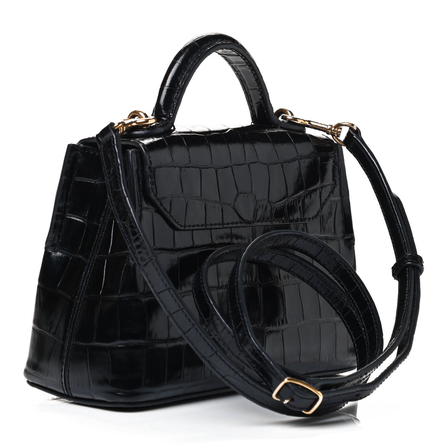 Shiny Croc Calfskin Embossed Micro Seaton Black