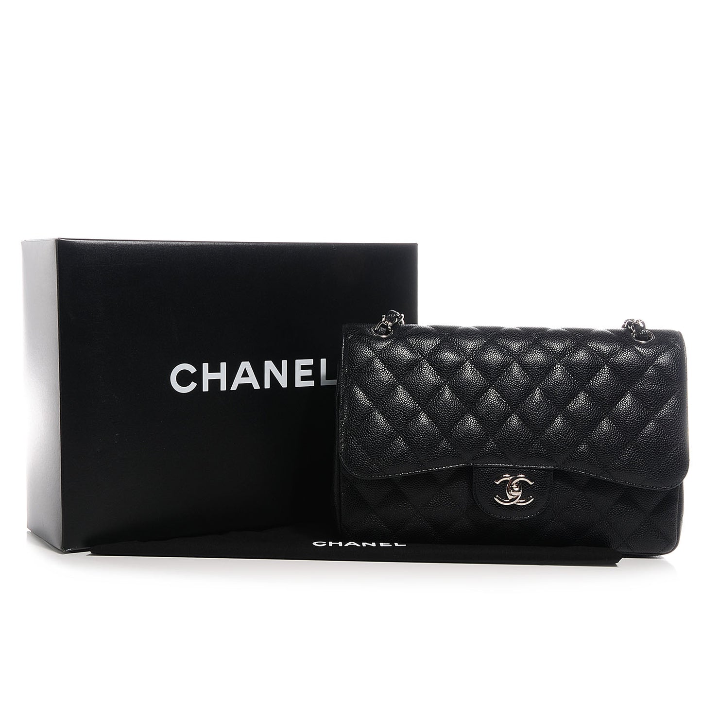 Caviar Quilted Jumbo Double Flap Black