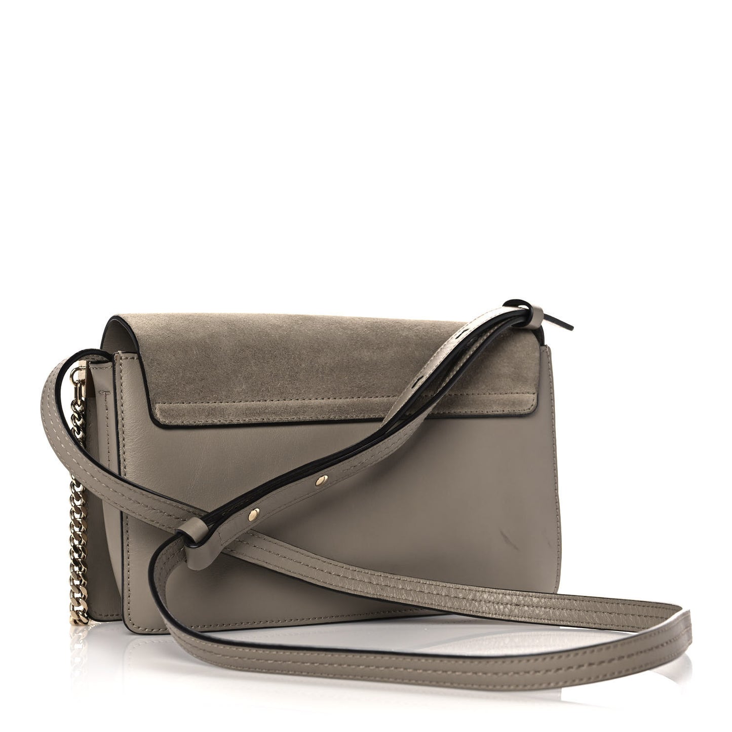 Suede Calfskin Small Faye Shoulder Bag Motty Grey