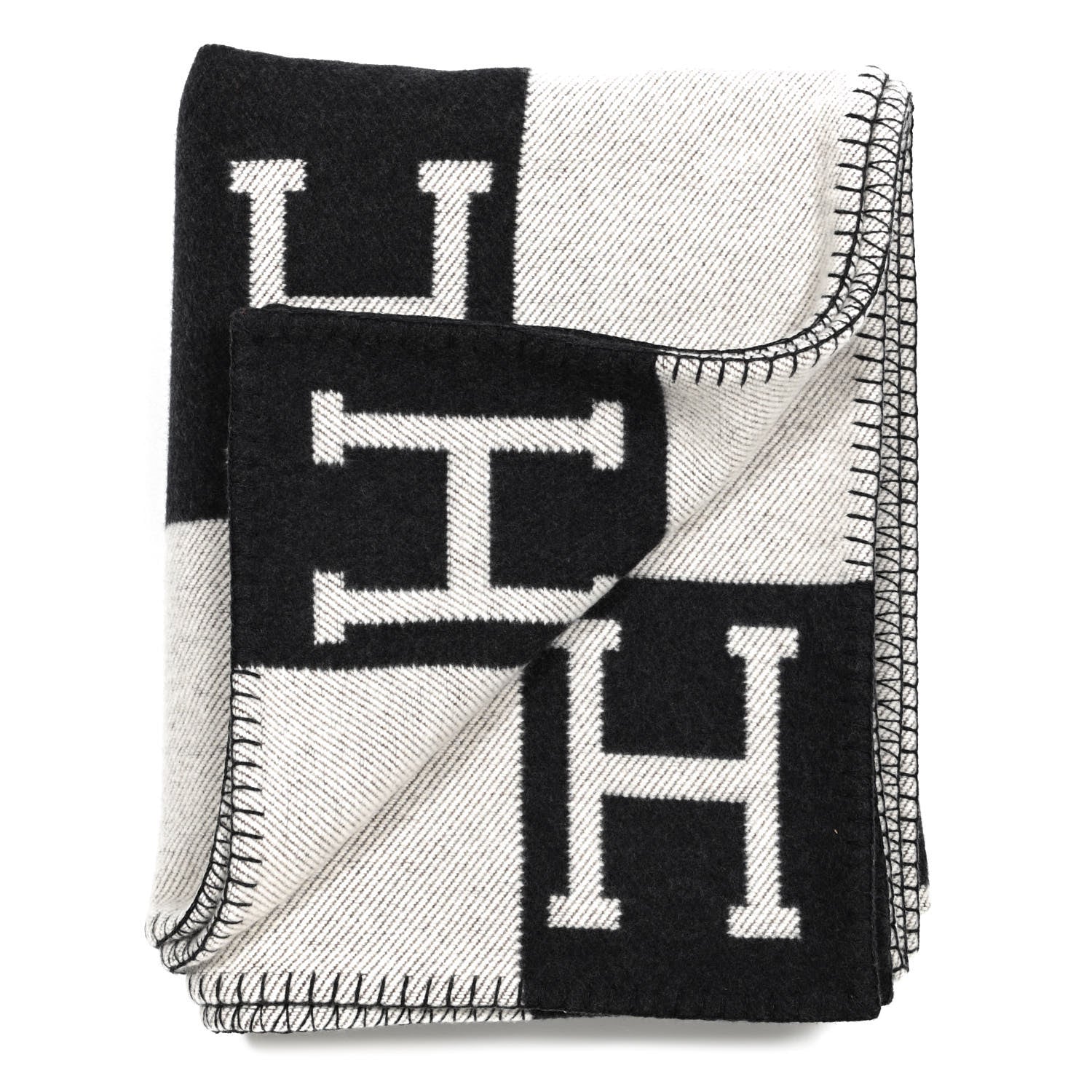 Hermes Wool Cashmere Avalon Blanket Ecru Gris Fonce 2 of 3