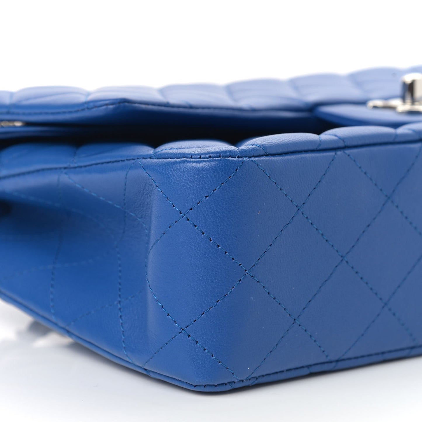 Lambskin Quilted Medium Double Flap Blue