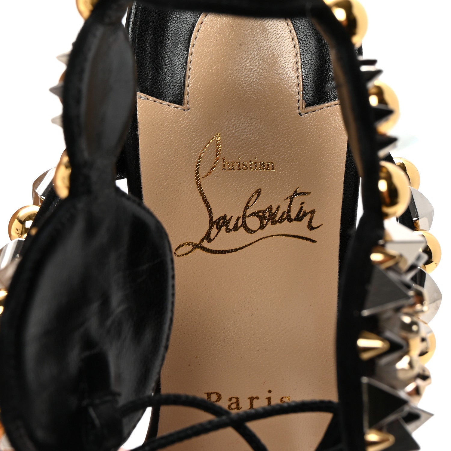 Christian Louboutin Shiny Nappa Studded Kaleikita 100 Sandals 38.5 Black 9 of 10