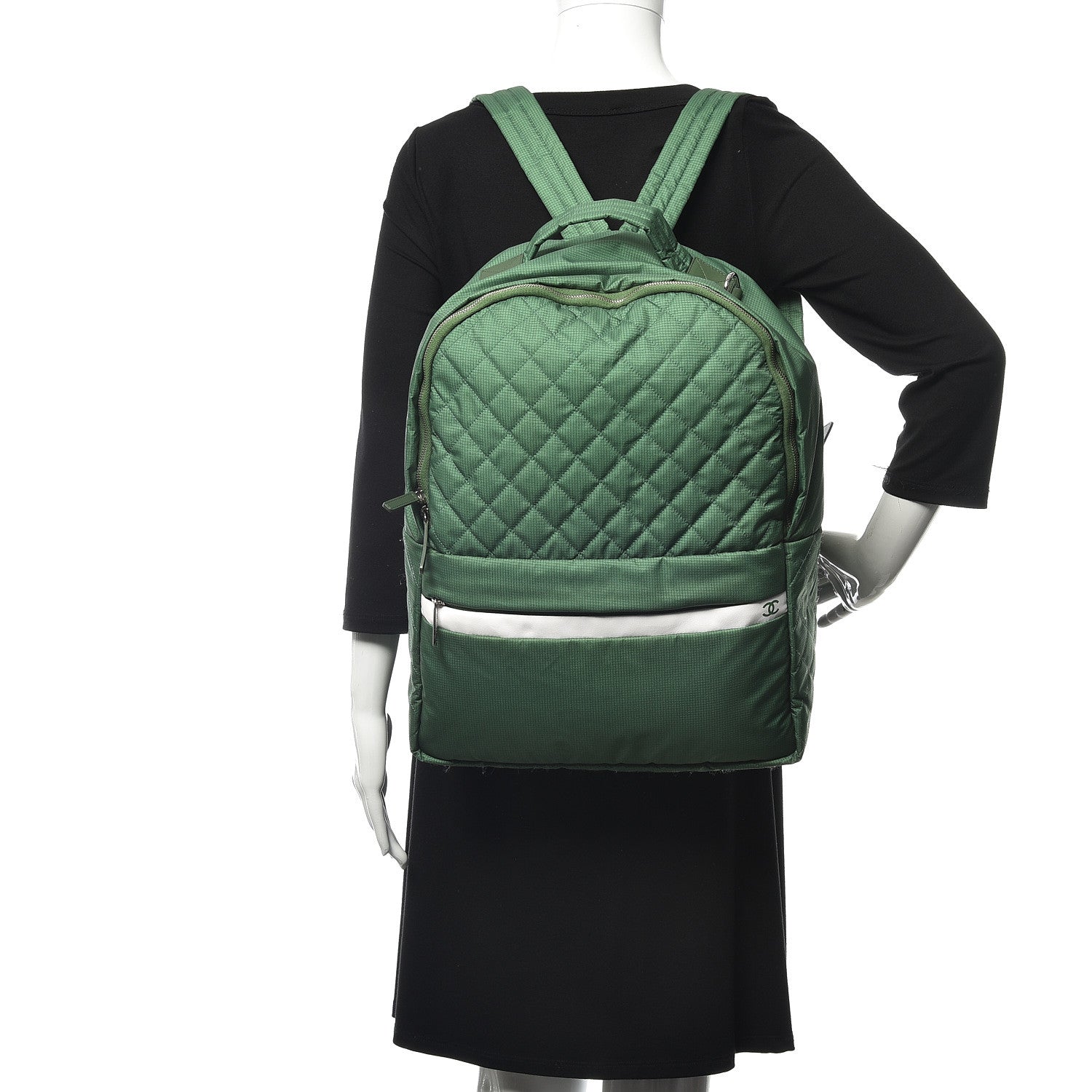 Chanel Nylon Quilted CC Backpack Green White 2 of 12