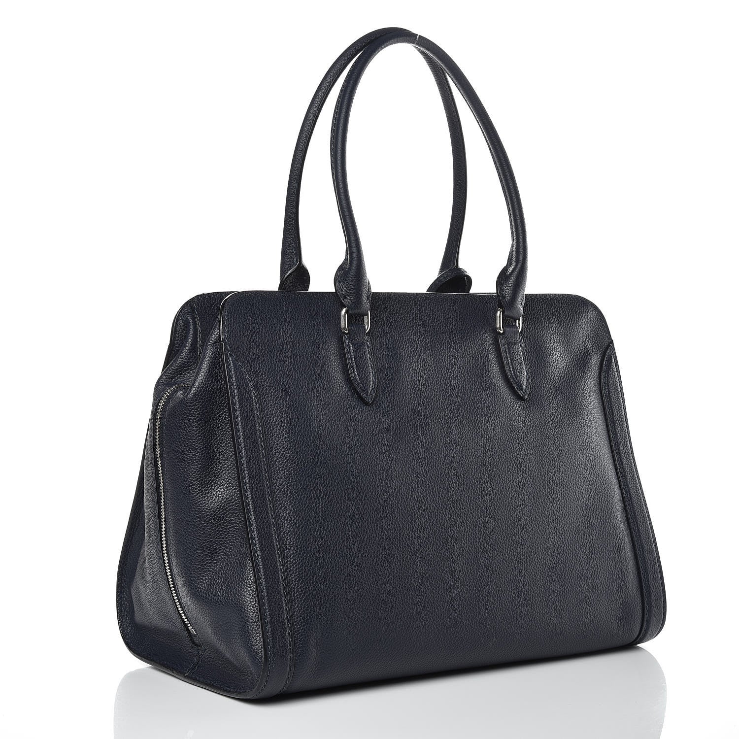 Alexander McQueen Pebbled Calfskin Large Skull Padlock Zip Around Tote Navy 3 of 10