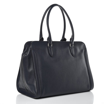 Alexander McQueen Pebbled Calfskin Large Skull Padlock Zip Around Tote Navy 3 of 10