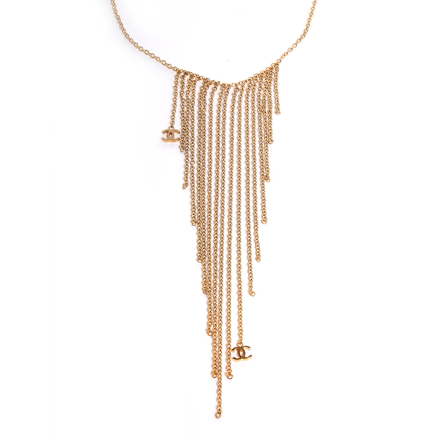 Waterfall Chain CC Long Strand Necklace Gold