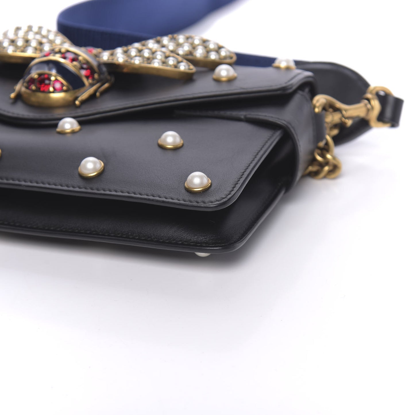Nappa Pearl Studded Mini Queen Margaret Broadway Shoulder Bag Black