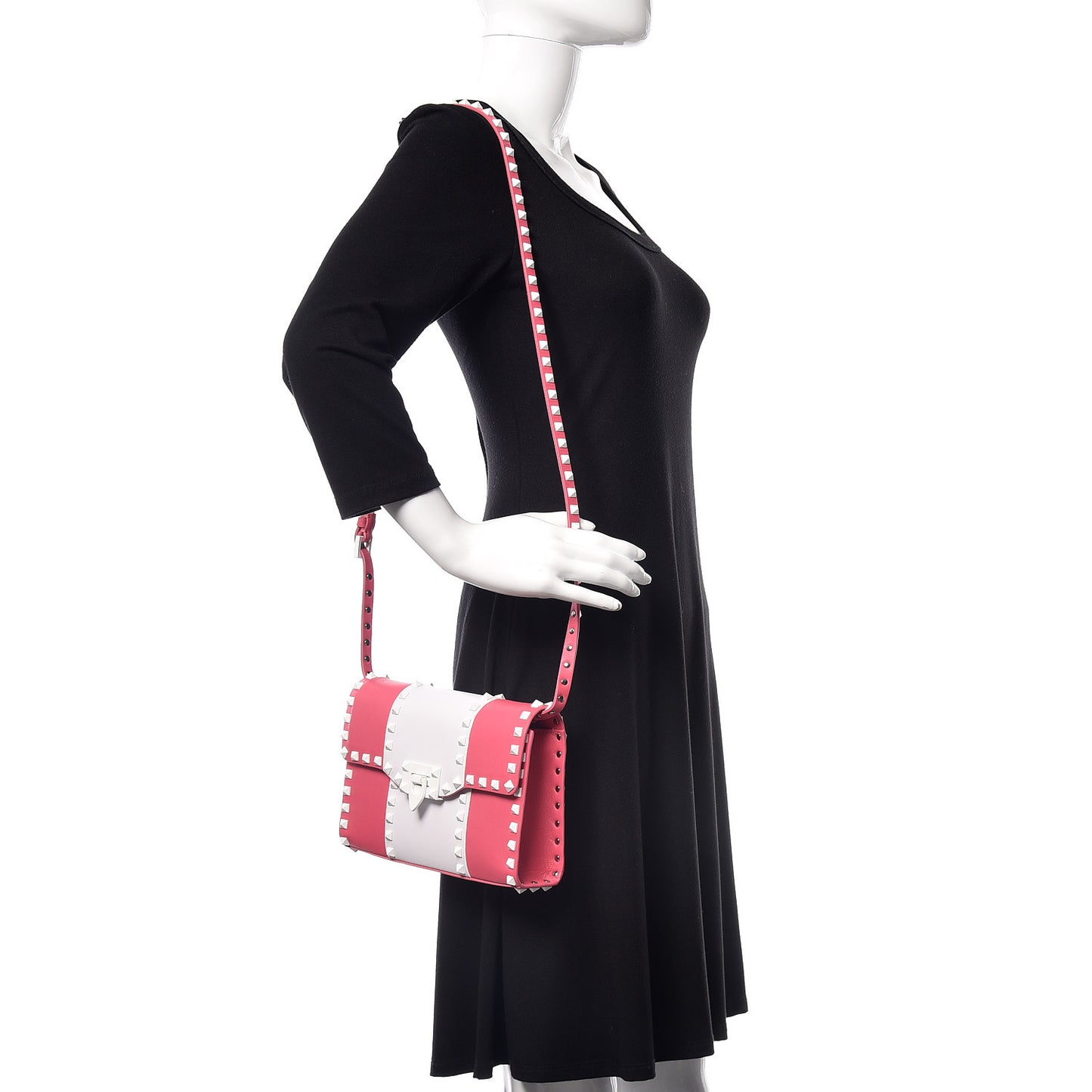 Vitello Colorblock Medium Free Rockstud Flip Lock Crossbody Bag Shadow Pink Optic White