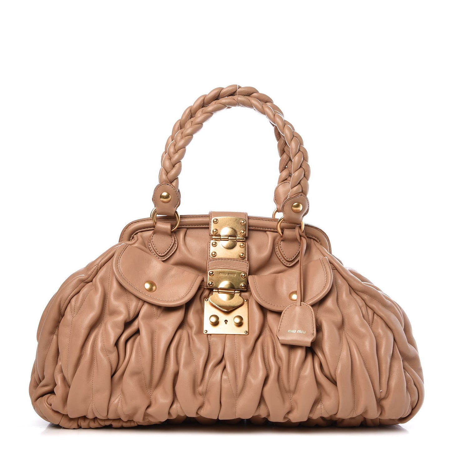 Nappa Matelasse Coffer Frame Tote Beige