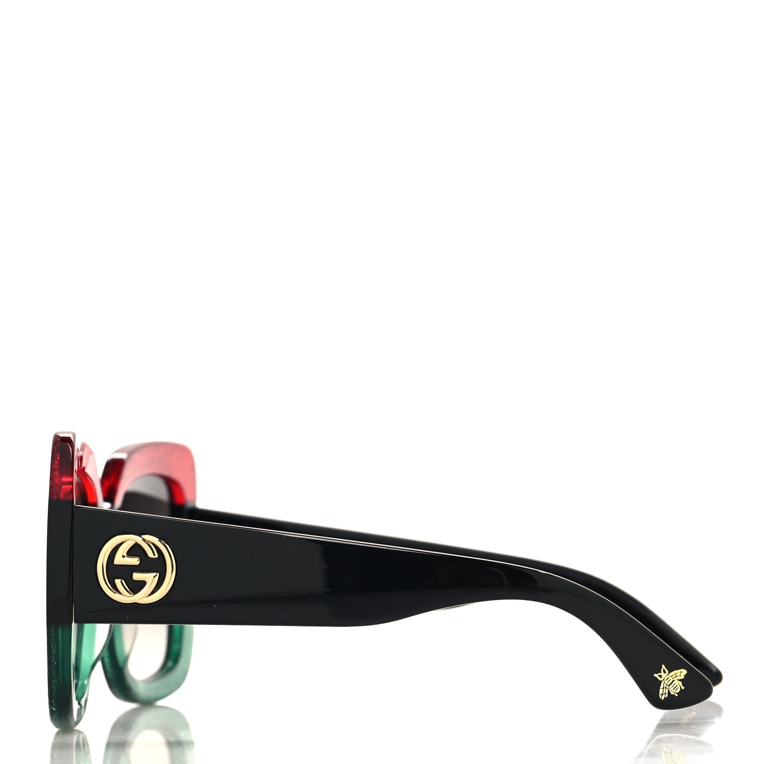 Gucci Acetate Square Frame Sunglasses GG0083S Glitter Red Black Green 3 of 7