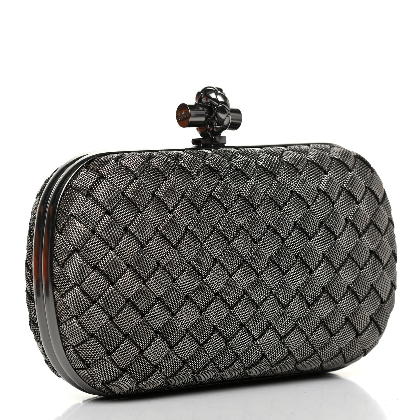 Metal Intrecciato Mesh Woven Knot Clutch in Argento
