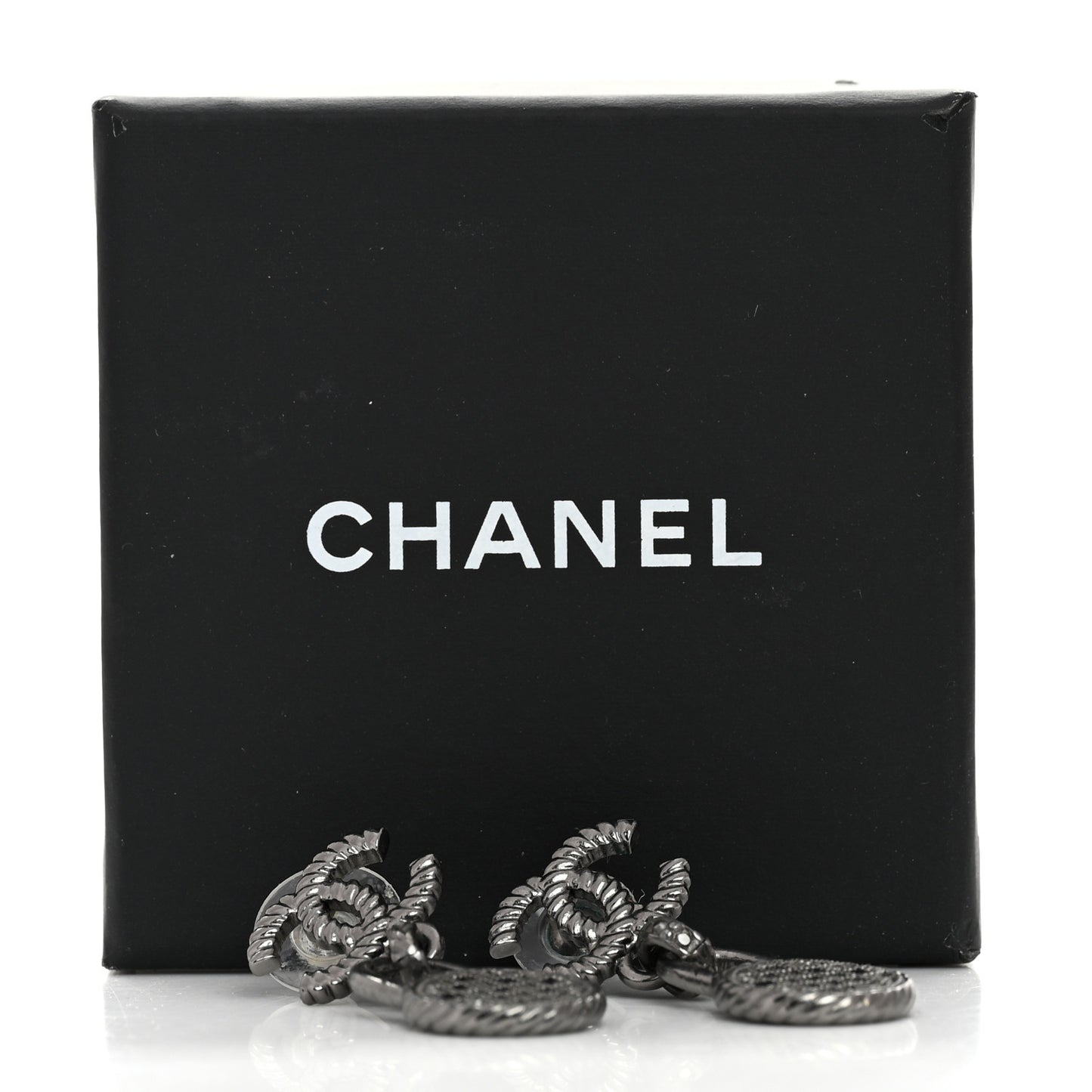 Ruthenium Crystal CC Drop Earrings Black Silver