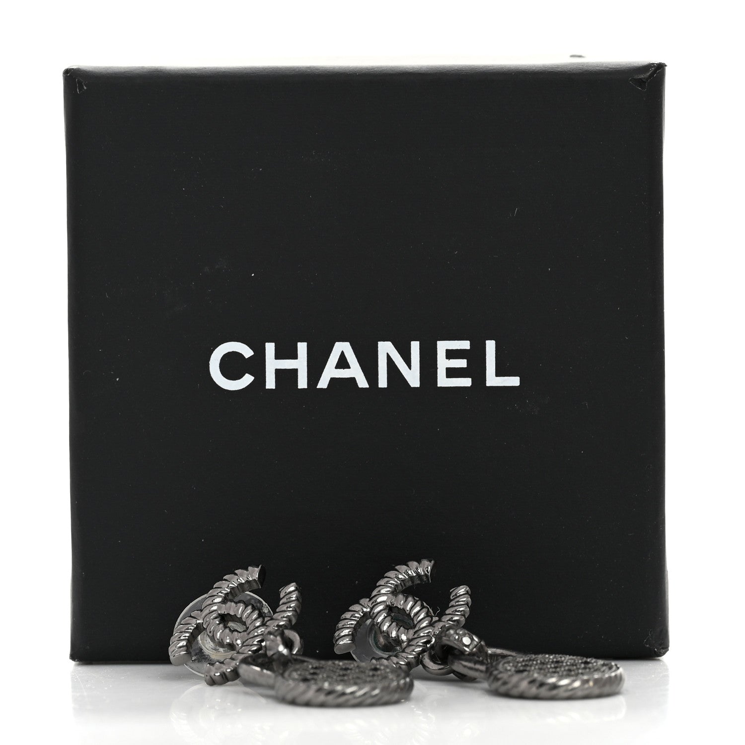 Chanel Ruthenium Crystal CC Drop Earrings Black Silver 5 of 5