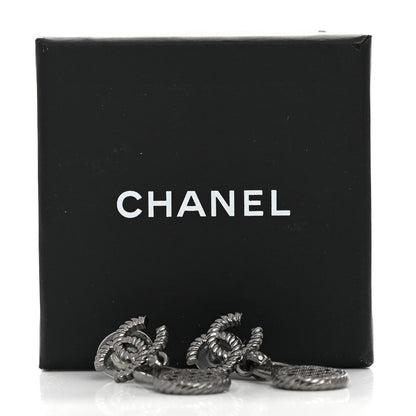 Chanel Ruthenium Crystal CC Drop Earrings Black Silver 5 of 5