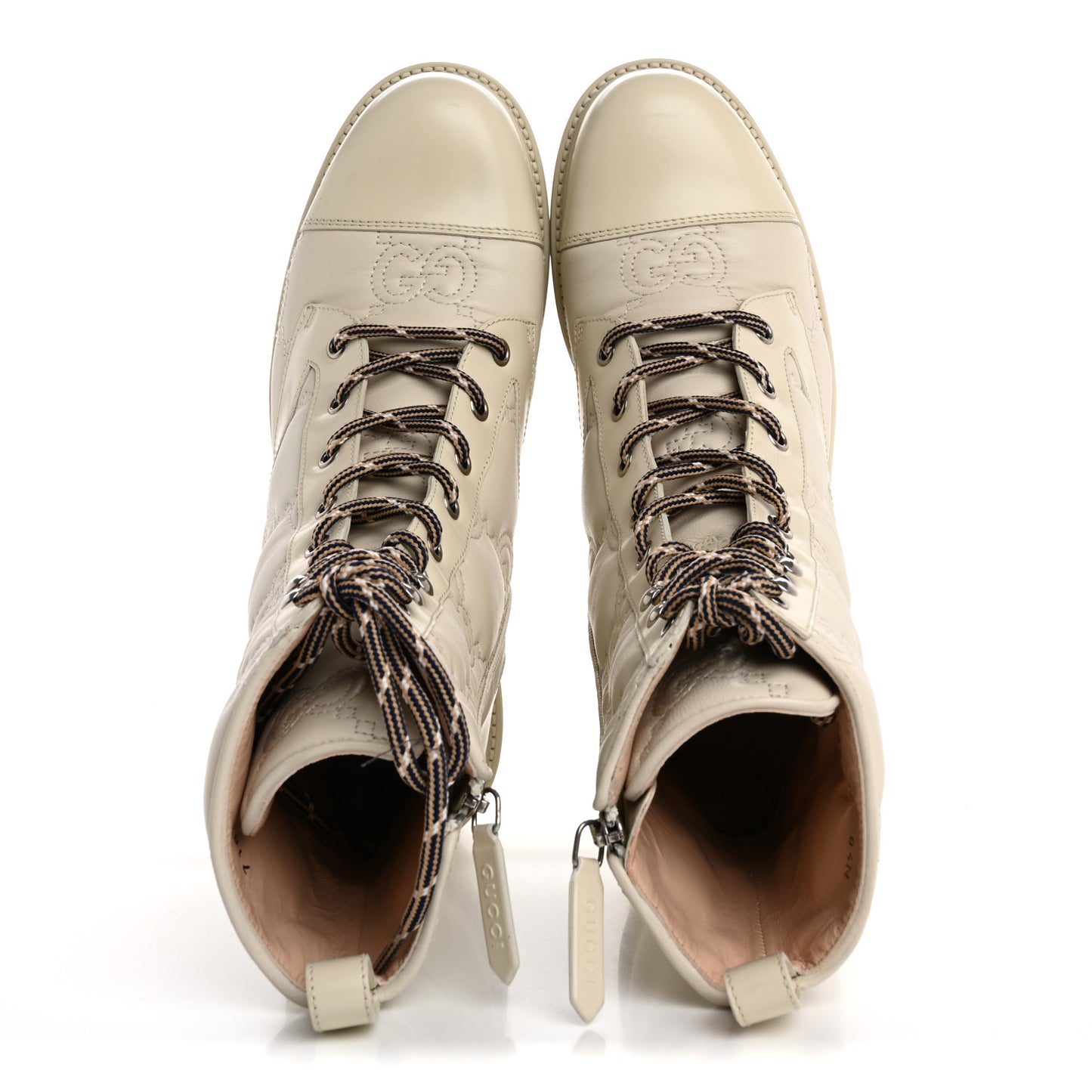 Cordovan Lux Nappa GG Matelasse Lace Up 60mm Combat Boots 39 Milk White