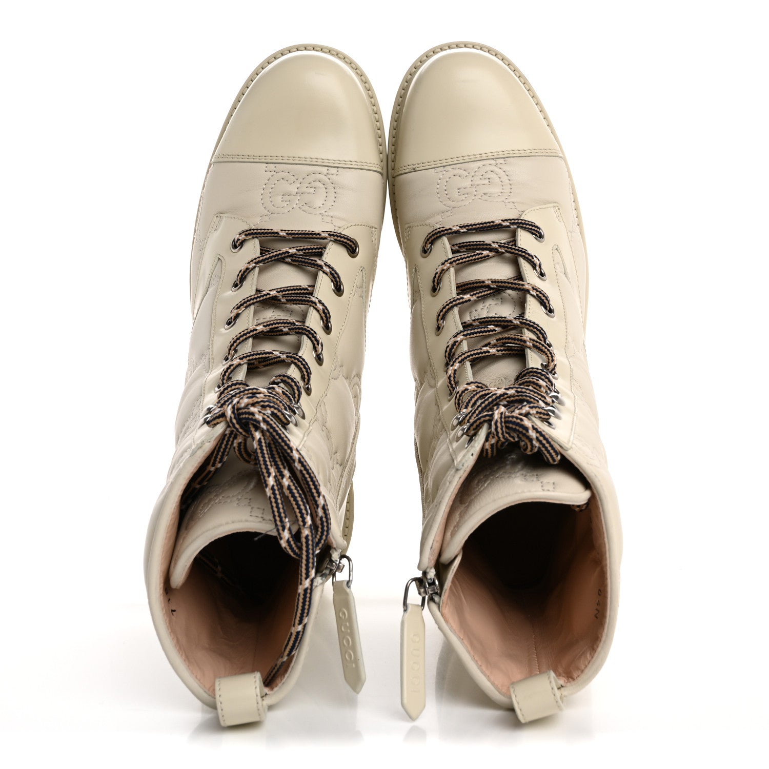 Gucci Cordovan Lux Nappa GG Matelasse Lace Up 60mm Combat Boots 39 Milk White 2 of 11