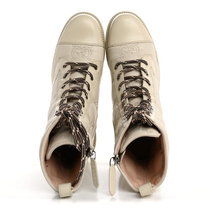 Gucci Cordovan Lux Nappa GG Matelasse Lace Up 60mm Combat Boots 39 Milk White 2 of 11