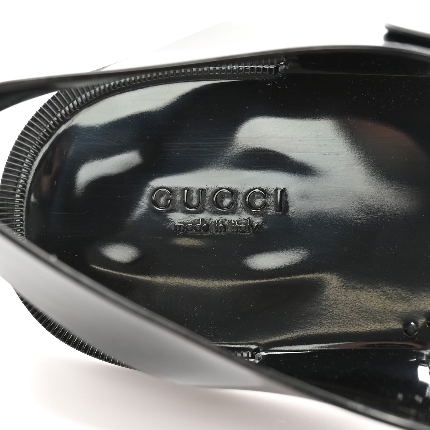 Shiny Rubber Double G Buckle Strap Sandals 10 Black