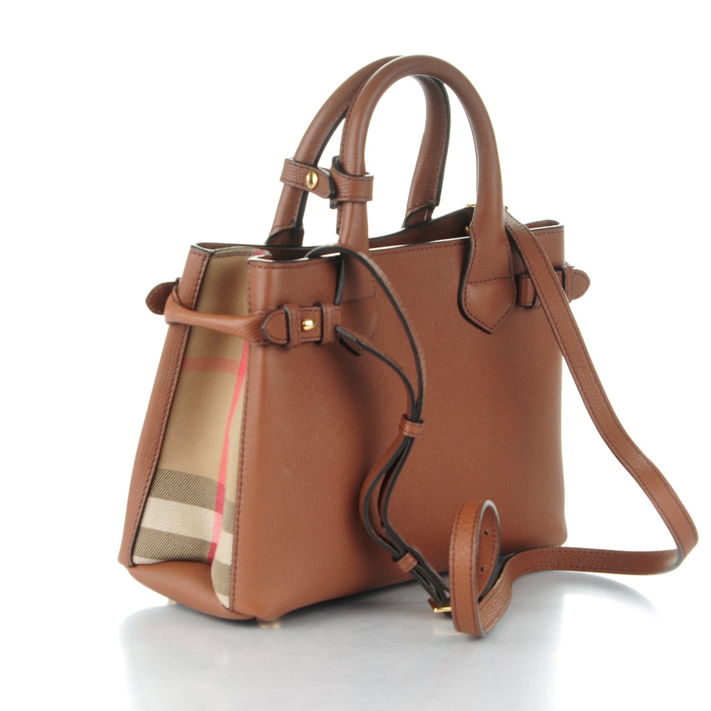 Grainy Calfskin House Check Small Banner Tote Tan