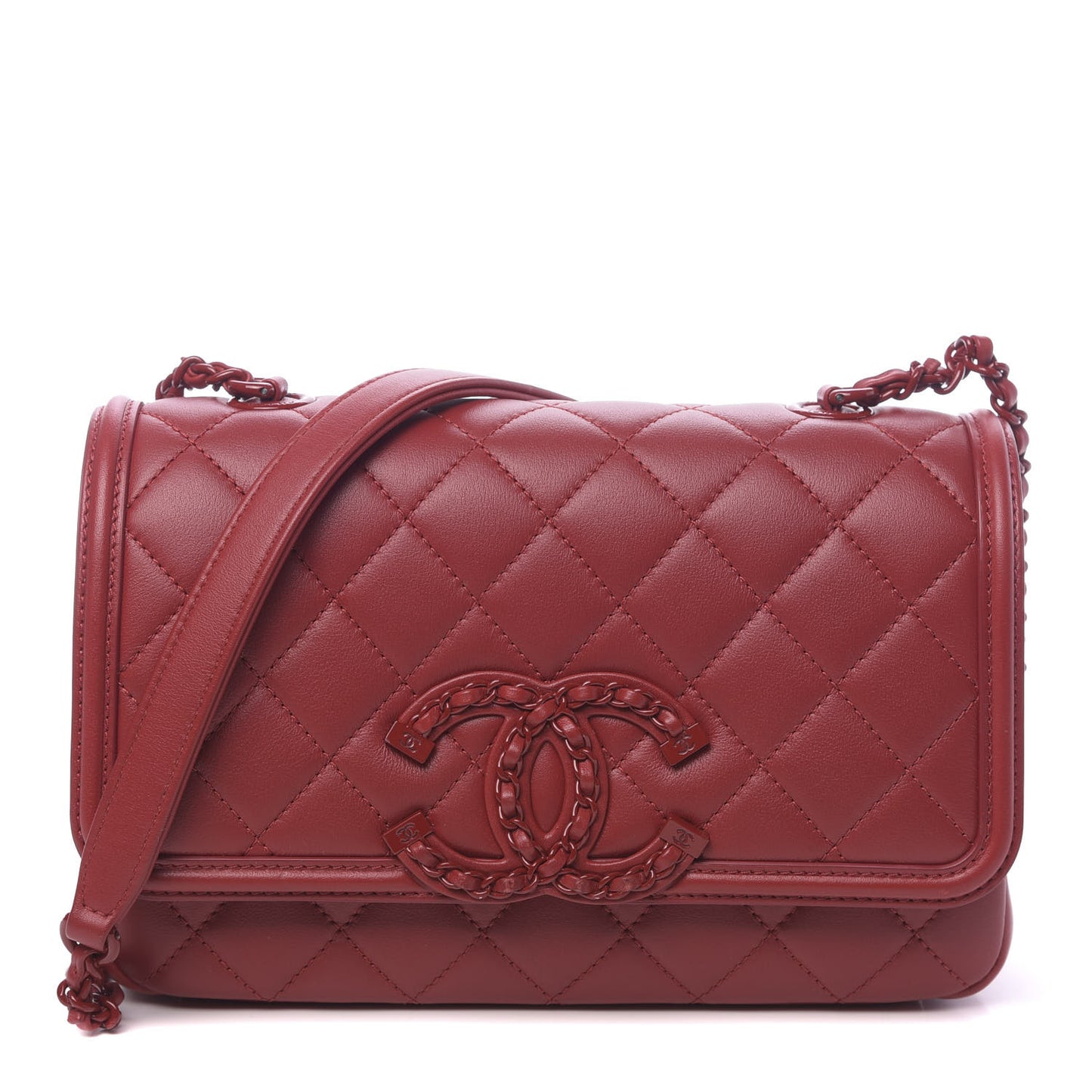 Lambskin Quilted Small CC Filigree Flap Dark Red
