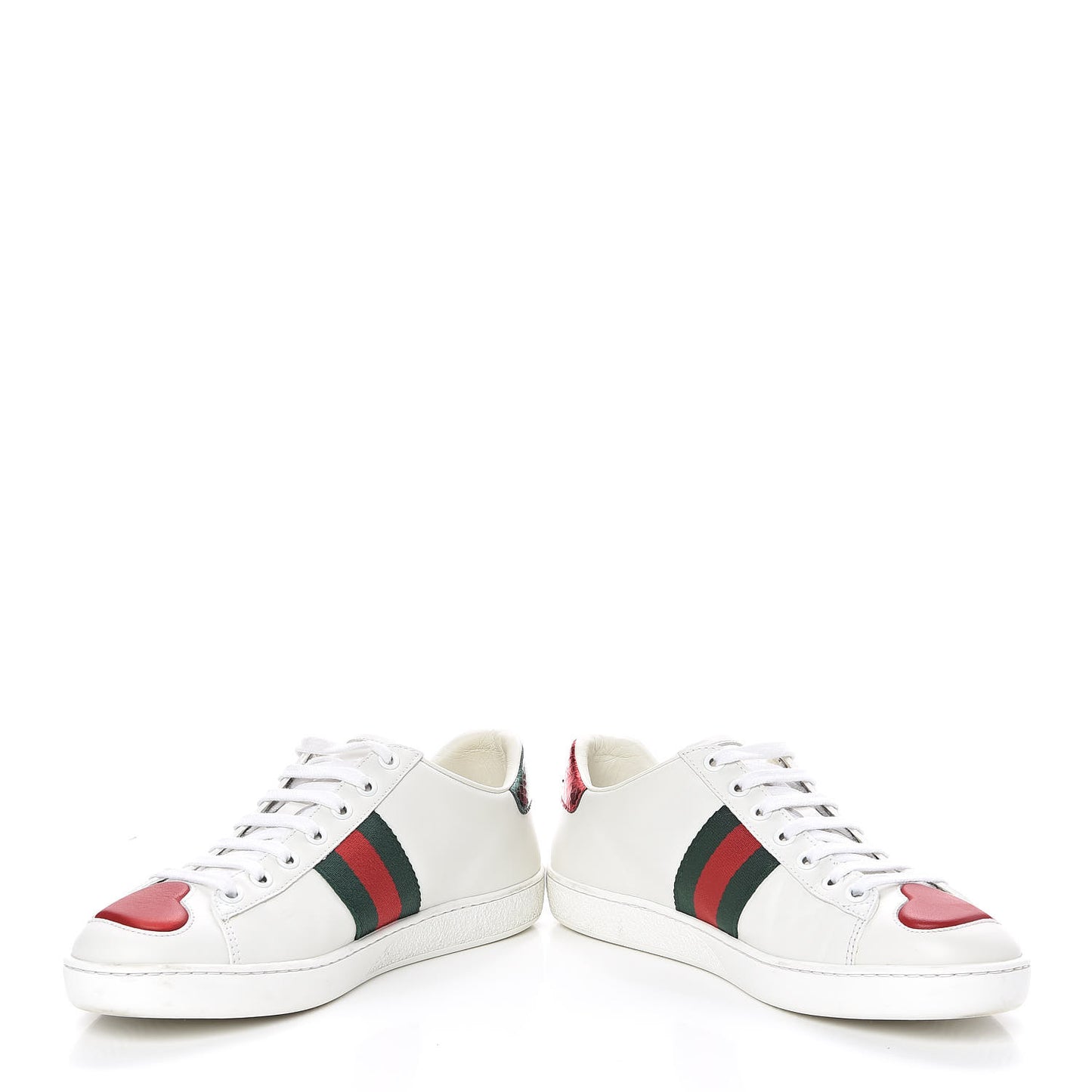 Calfskin Web Heart Embroidered Womens Ace Sneakers 37 White