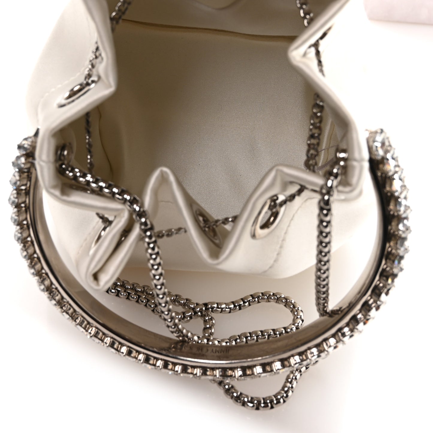 Satin Crystal Embellished Bon Bon Bucket Bag White