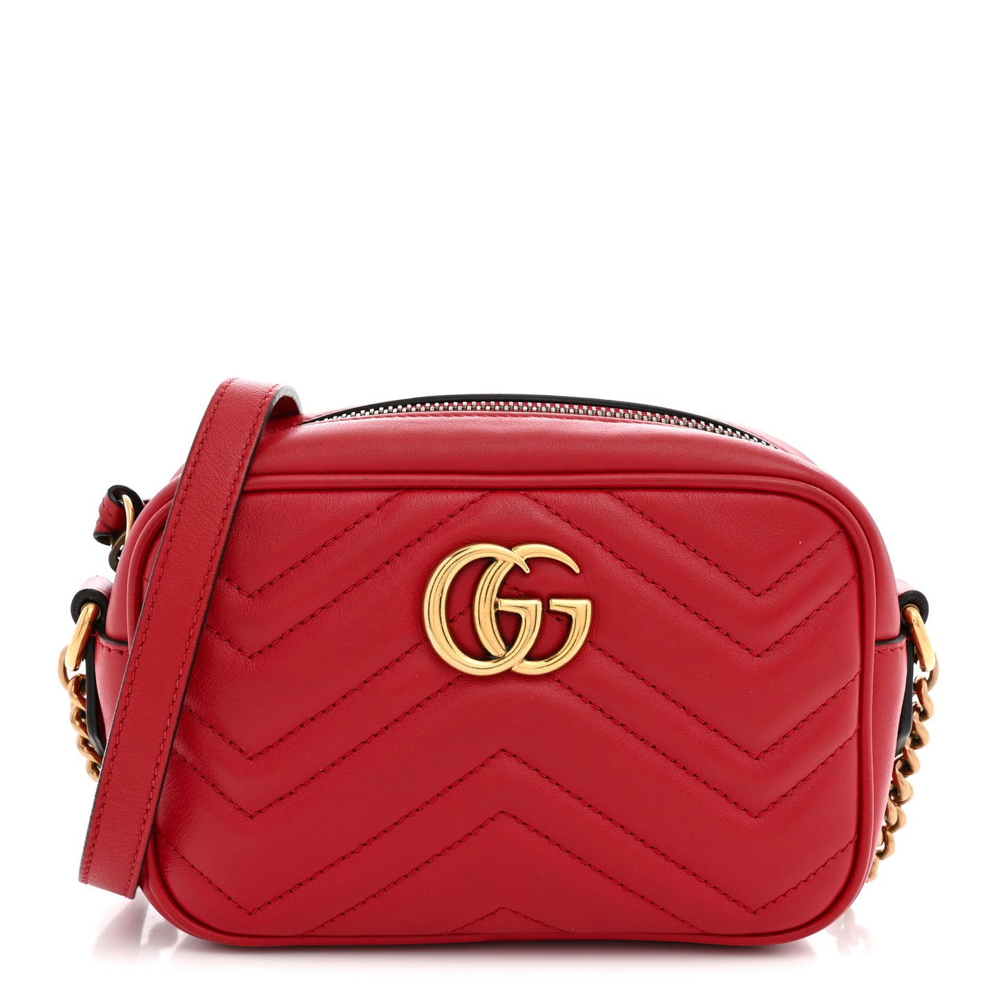 Calfskin Matelasse Mini GG Marmont Chain Shoulder Bag Hibiscus Red