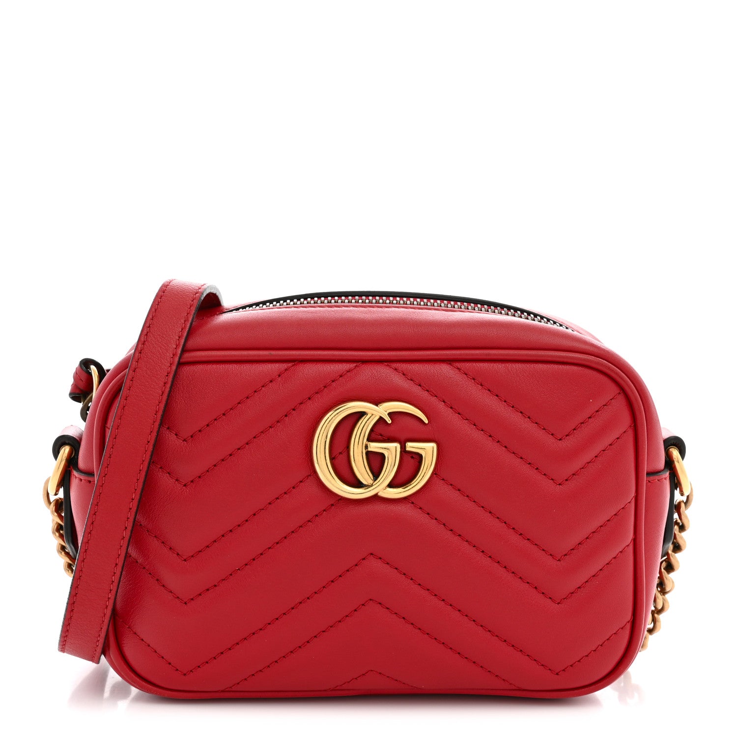 Gucci Calfskin Matelasse Mini GG Marmont Chain Shoulder Bag Hibiscus Red 1 of 11