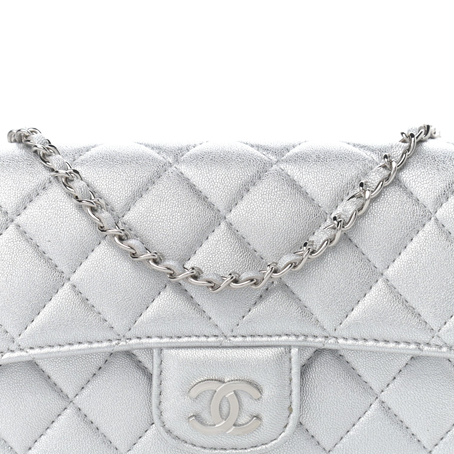 Chanel Metallic Lambskin Quilted Glasses Case With Chain Silver 9 of 12