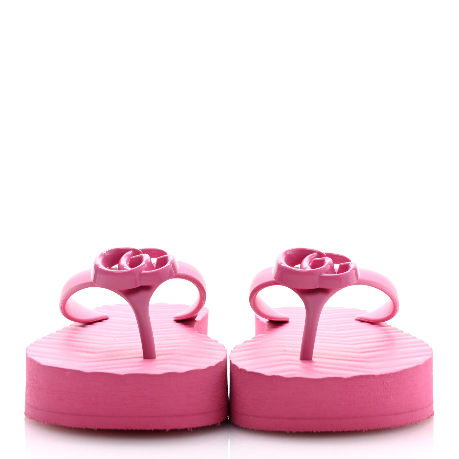 Gucci Rubber Chevron Womens GG Thong Sandals 37 Pink Tropical Flower 2 of 7