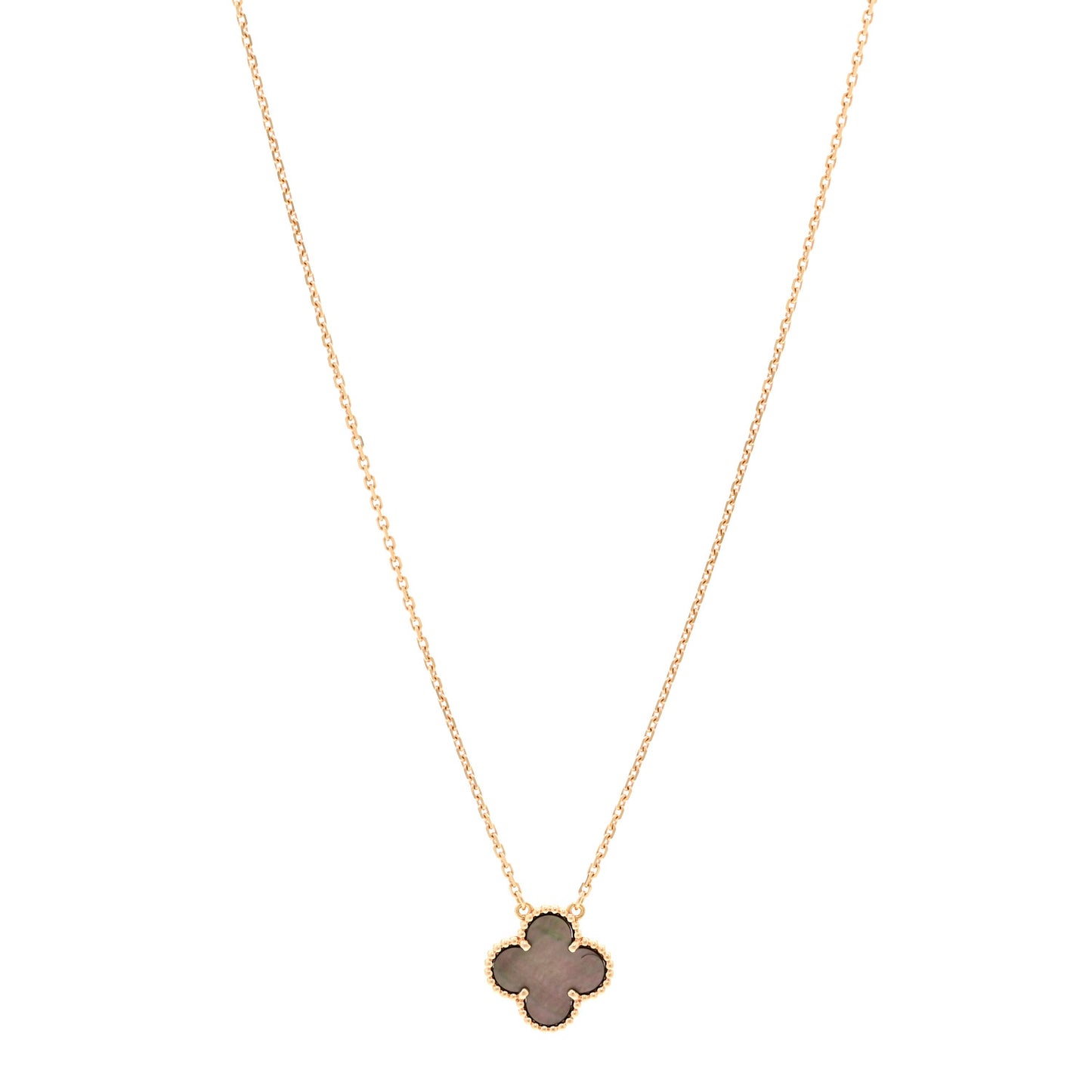 18K Rose Gold Gray Mother of Pearl Vintage Alhambra Pendant Necklace