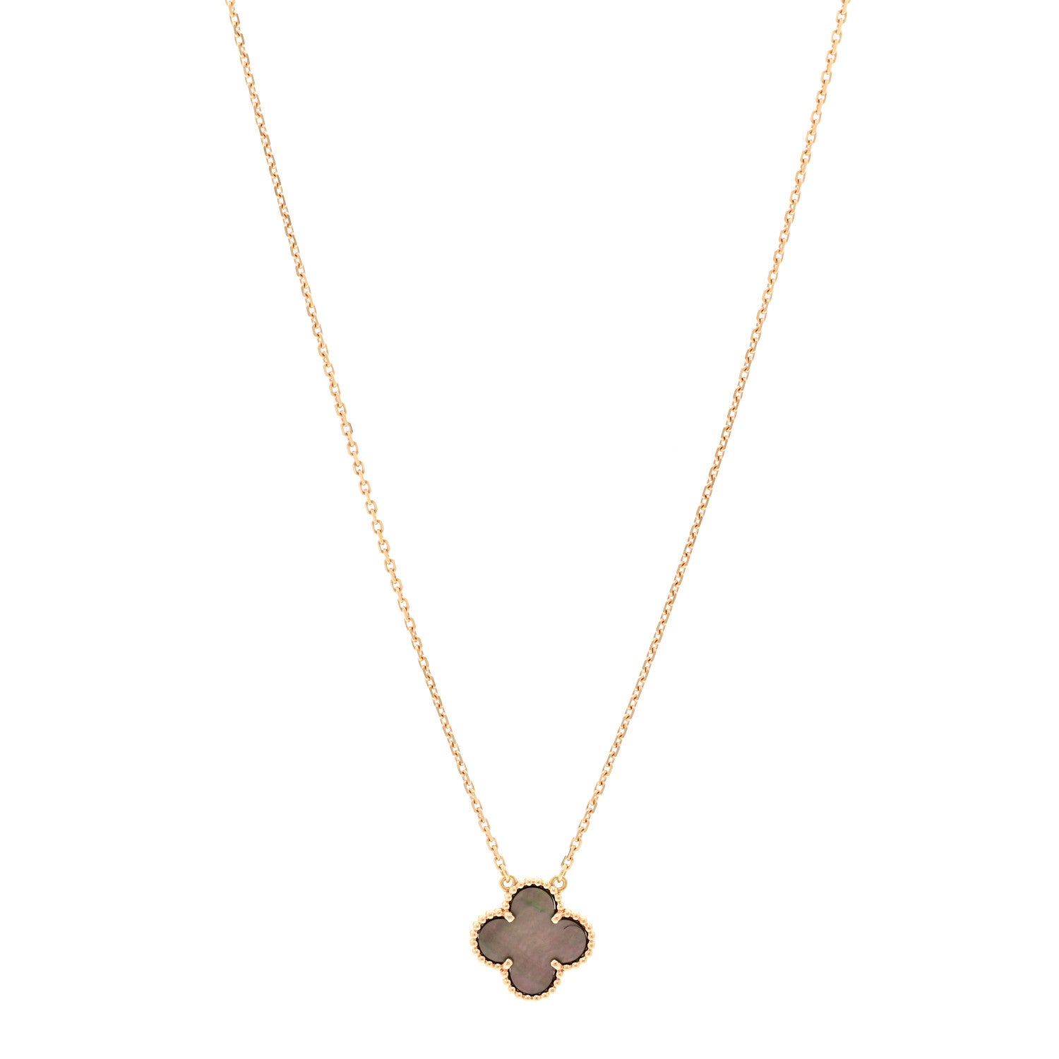 Van Cleef & Arpels 18K Rose Gold Gray Mother of Pearl Vintage Alhambra Pendant Necklace 1 of 6