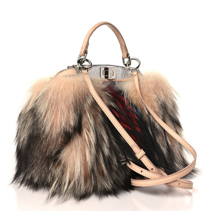 Fendi Metallic Nappa Fox Fur Mini Peekaboo Iconic Satchel Brown Multicolor 3 of 9