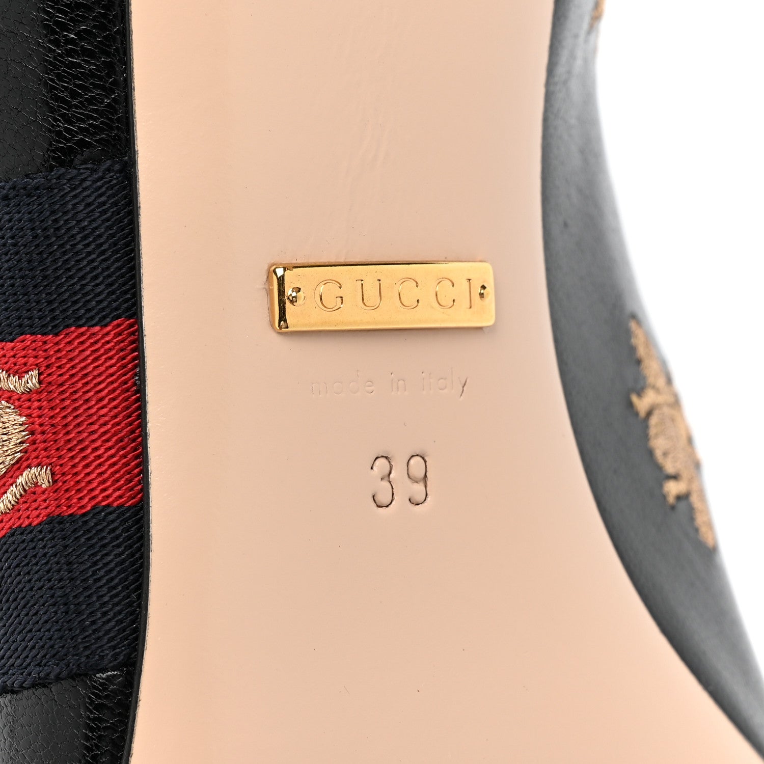 Gucci Malaga Kid Web Bee Star Embroidered Sylvie High Heel Slingback Pumps 39 Black 5 of 9