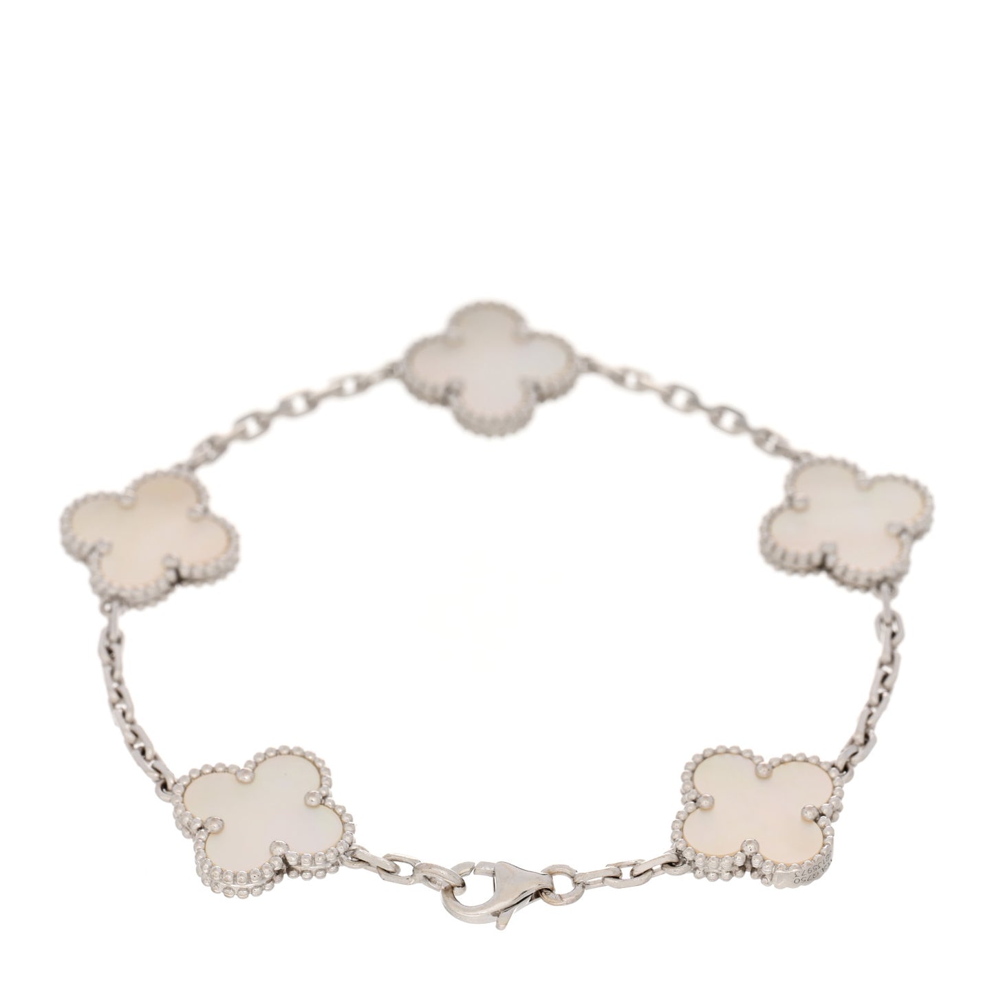 18K White Gold Mother of Pearl 5 Motifs Vintage Alhambra Bracelet